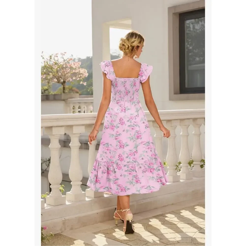 #283 MSRP $53 NWT GRACE KARIN LIGHT PINK FLORAL SMOCKED TIERED MAXI ♡SIZE XL♡